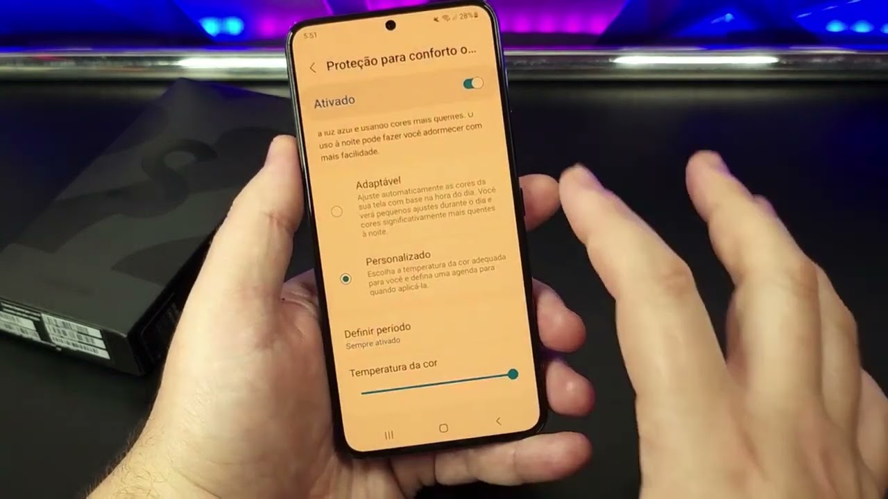 ■ Ajustar a Luz da Tela no Samsung Galaxy Branca ou Amarela