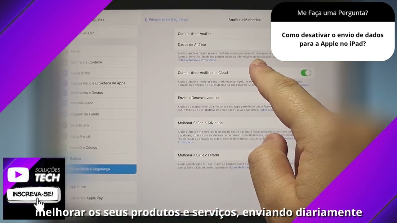 Como desativar o envio de dados para a Apple no iPad❓